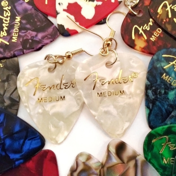 NEW Handmade Colorful Favorite Band Guitar Pick Gold Drop Hook Earrings - Picture 4 of 8